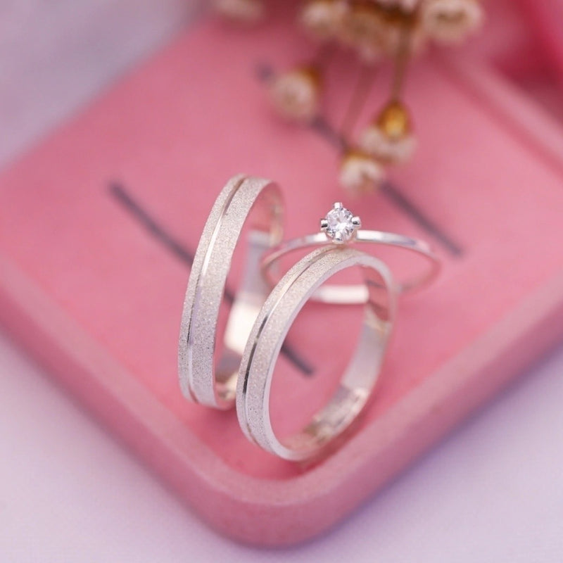 Par de Aliança 3mm diamantada + solitário