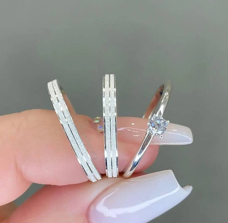 Par de Aliança 2mm diamantada + solitario